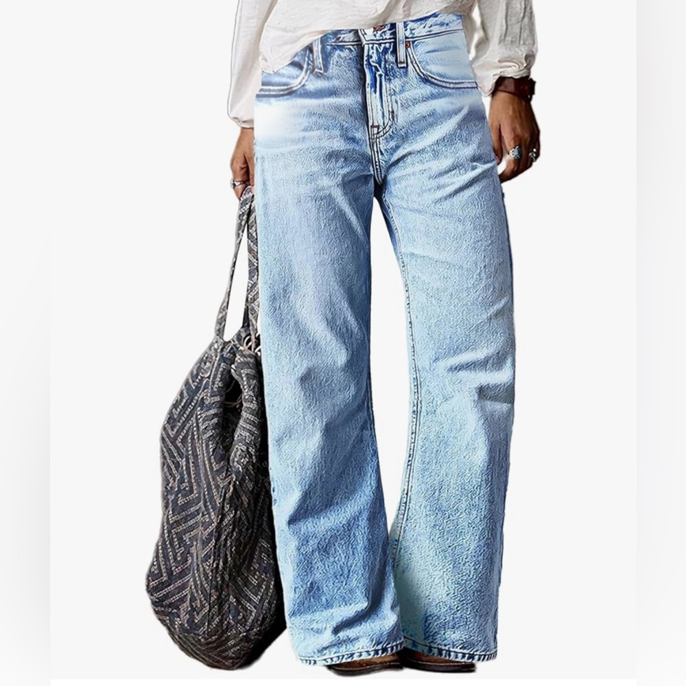 Flamingals Women’s Mid Waist Wash Stretchy Straight Leg Jeans Stylish Hem S